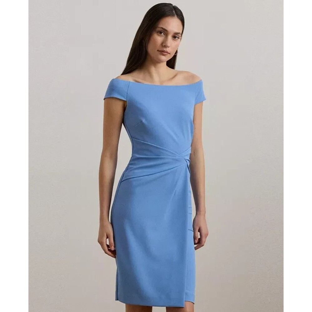 Lauren Ralph Lauren Women's Crepe Off-the-Shoulder Cocktail Dress Sky Blue 8